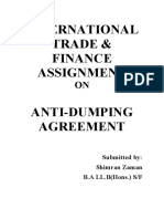 International Trade & Finance Assignment Anti-Dumping Agreement