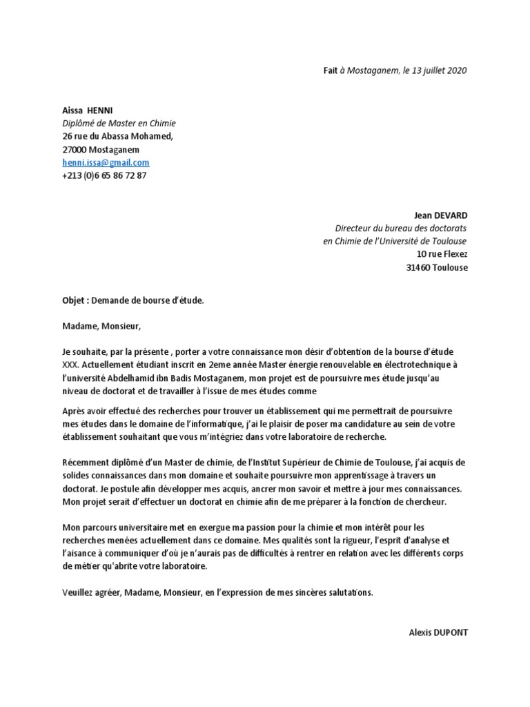 Lettre De Motivation Doctorat 1 Pdf