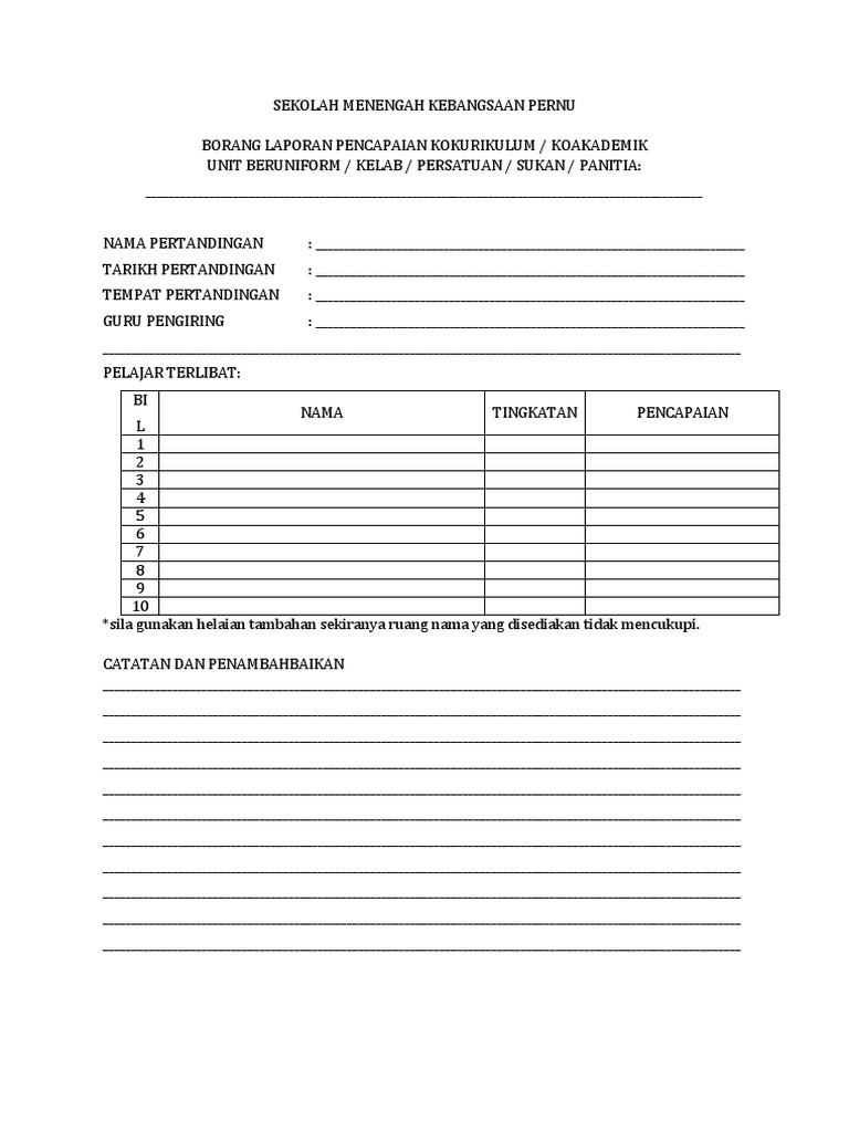 Borang Pencapaian Koku Pdf