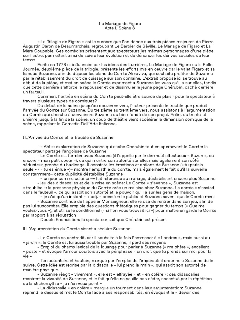 Le Mariage De Figaro Acte 1 Scène 1 Le Mariage de Figaro Acte I Scène 8 | PDF | Pièces de théâtre | Théâtre