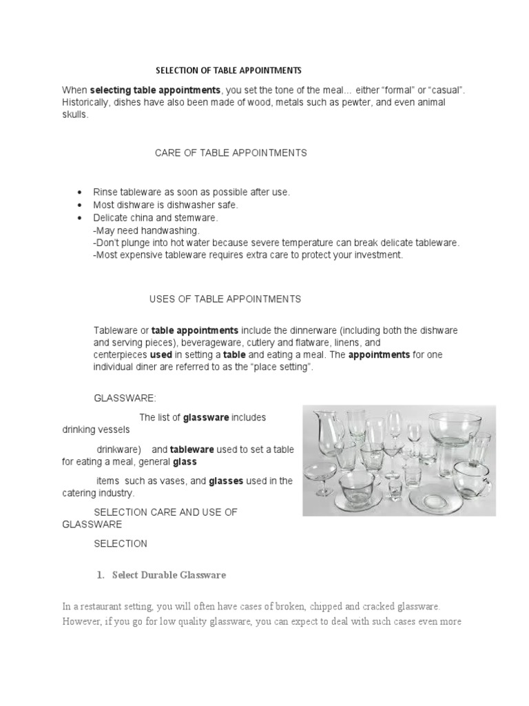 Tableware Selection and Care Guide | PDF | Tableware | Cutlery