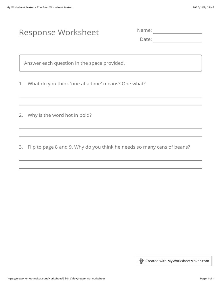 Response Worksheet Analysis | PDF