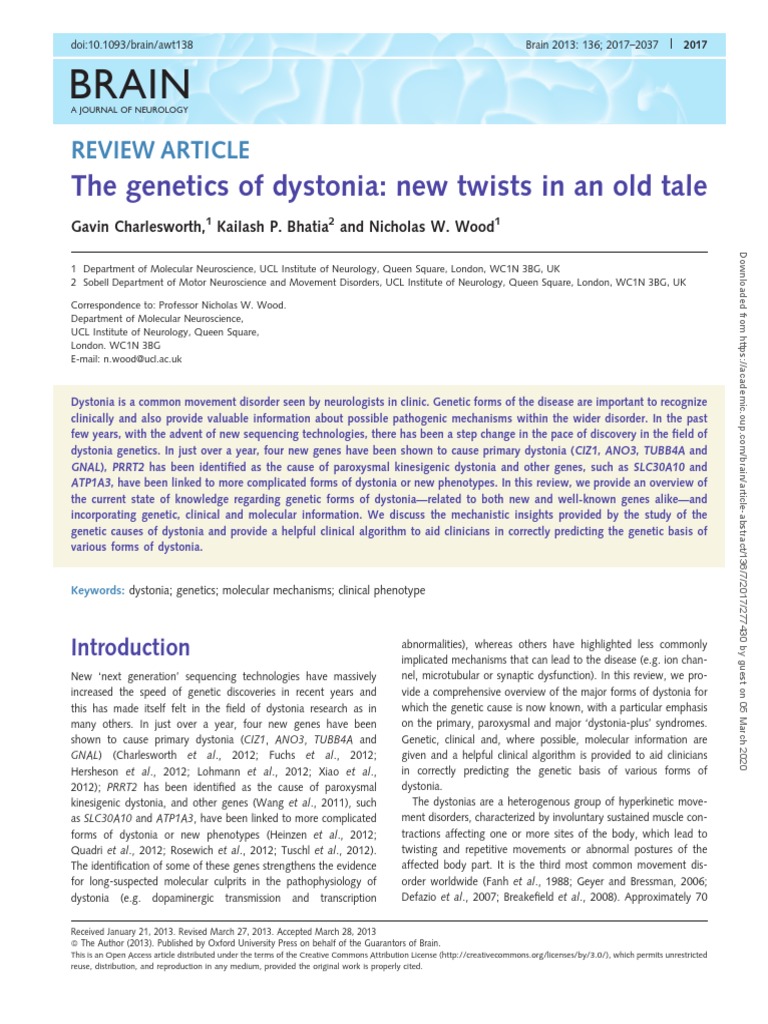 Genetics of Dystonia | PDF | Dystonia | Nervous System