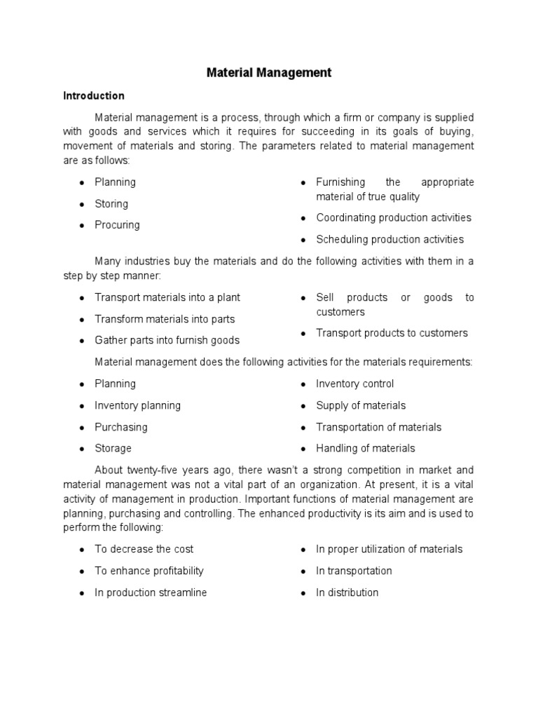 Material Management PDF Procurement Inventory