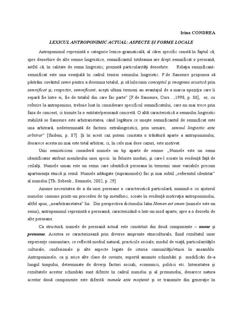 I.Condrea. Lexicul Antroponimic Actual | PDF