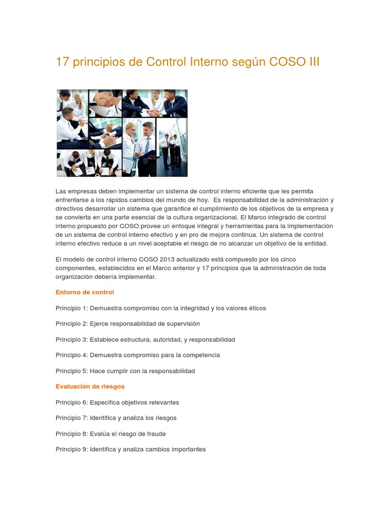 Principios de Control Interno COSO III PDF | PDF