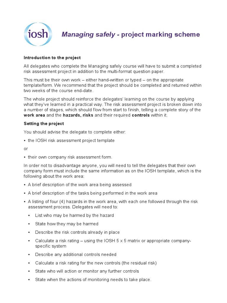 IOSH Managing Safely Project Guidelines | PDF | Risk Assessment | Risk