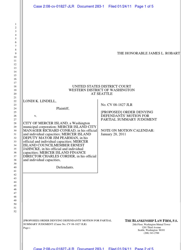 2831 Proposed Order Denying Defs' Motion for Partial SJ Summary