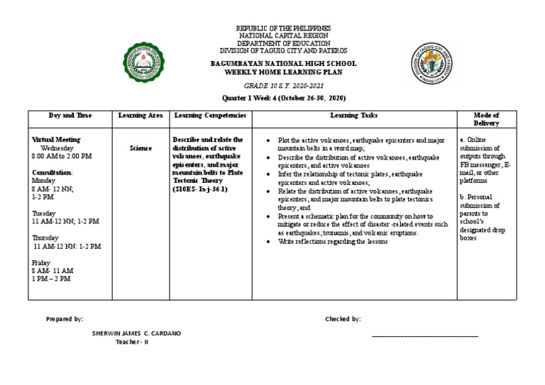 Home Learning Plan Q1 Week 3 | PDF | Earthquakes | Volcano