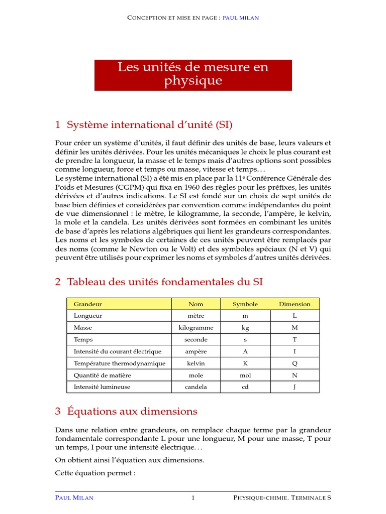 Unités de mesure en physique et SI | PDF | Système international d ...