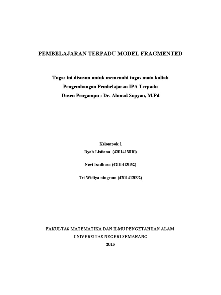 Pembelajaran Terpadu Model Fragmented | PDF | Karier & Perkembangan