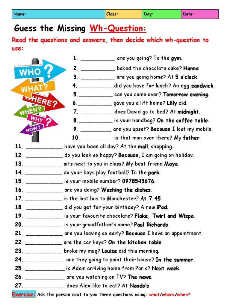 guess the missing wh question grammar drills 126471 pdf