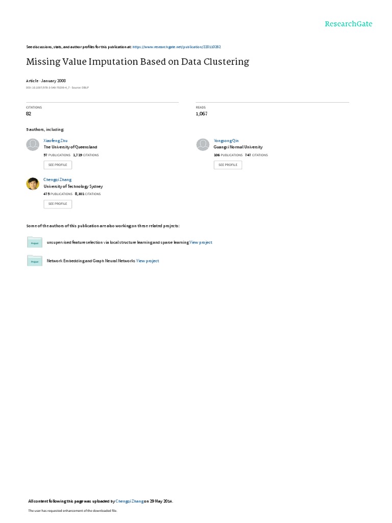 Missing Value Imputation Based On Data Clustering: January 2008 | PDF ...