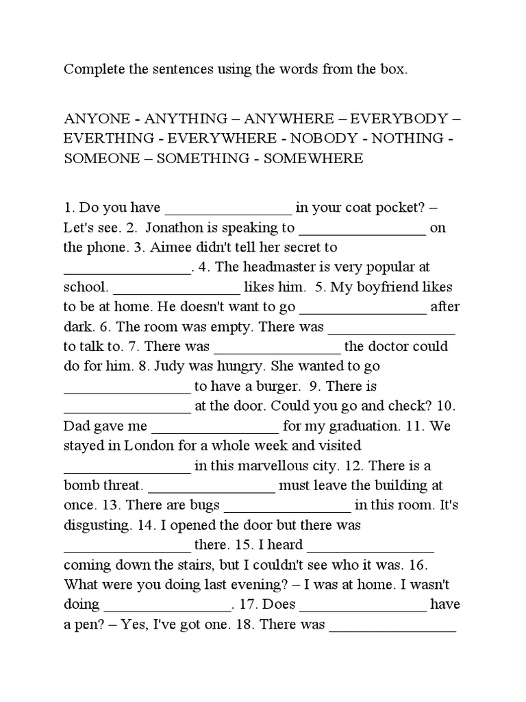 Complete Sentences with Boxed Words | PDF | Language Arts & Discipline ...