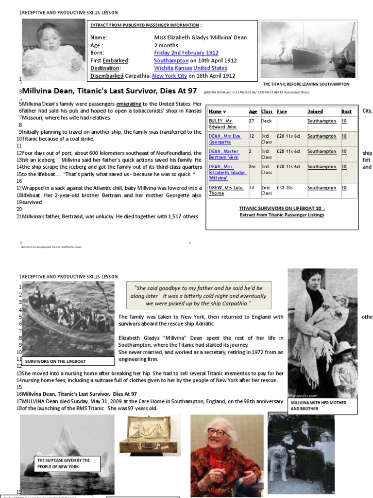 Survivor Of The Titanic Reading Comprehension Exercises Rms Titanic Ships Of The White Star Line