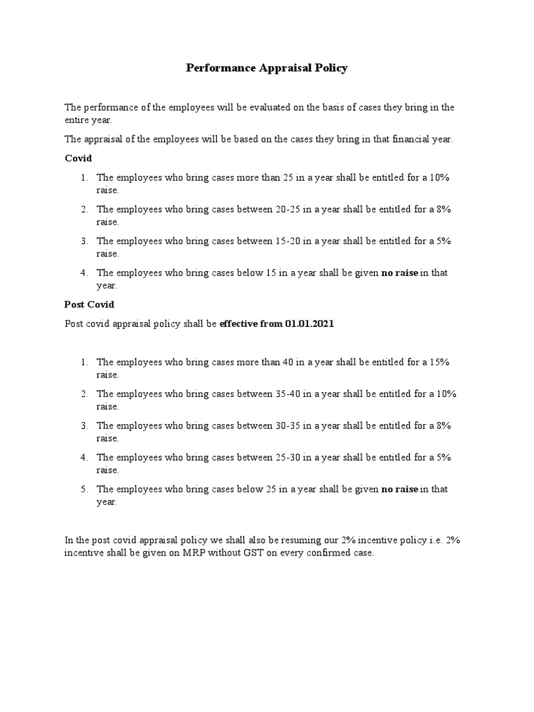 Performance Appraisal Policy | PDF | Finance & Money Management