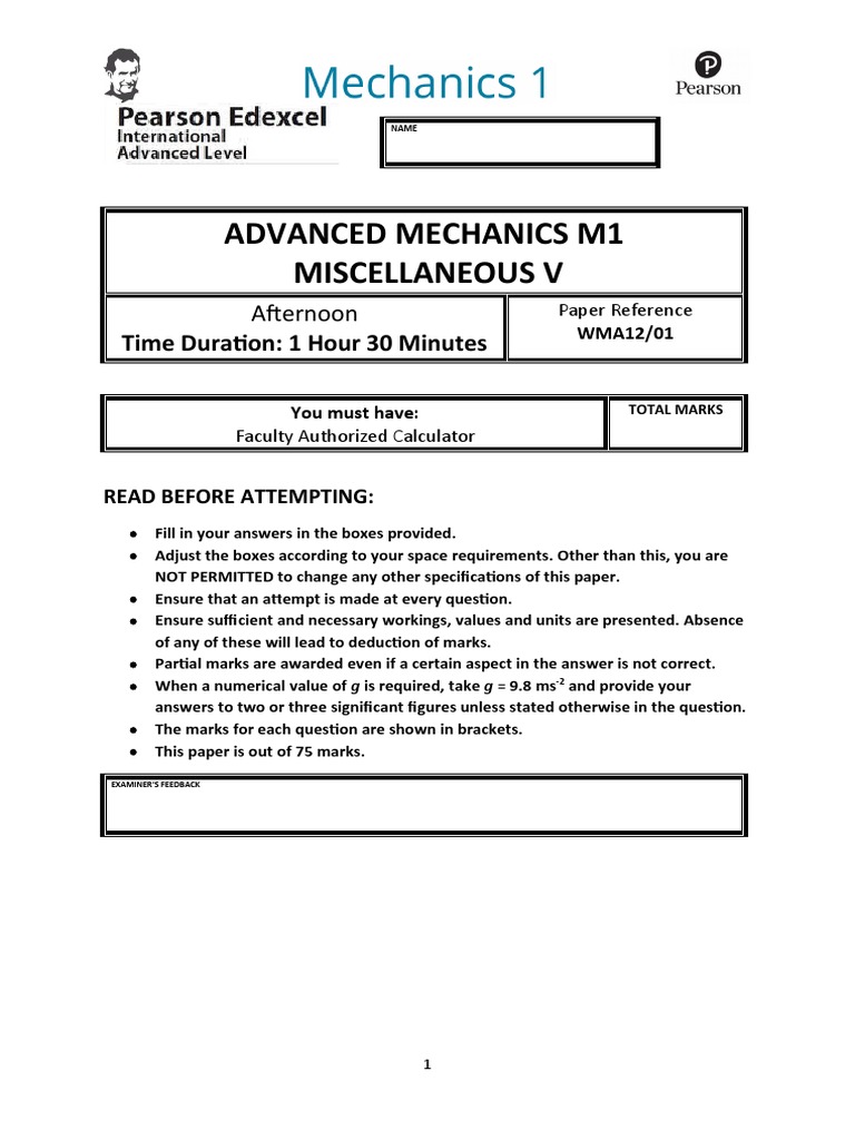 Advanced Mechanics Exam Paper | PDF | Tension (Physics) | Force