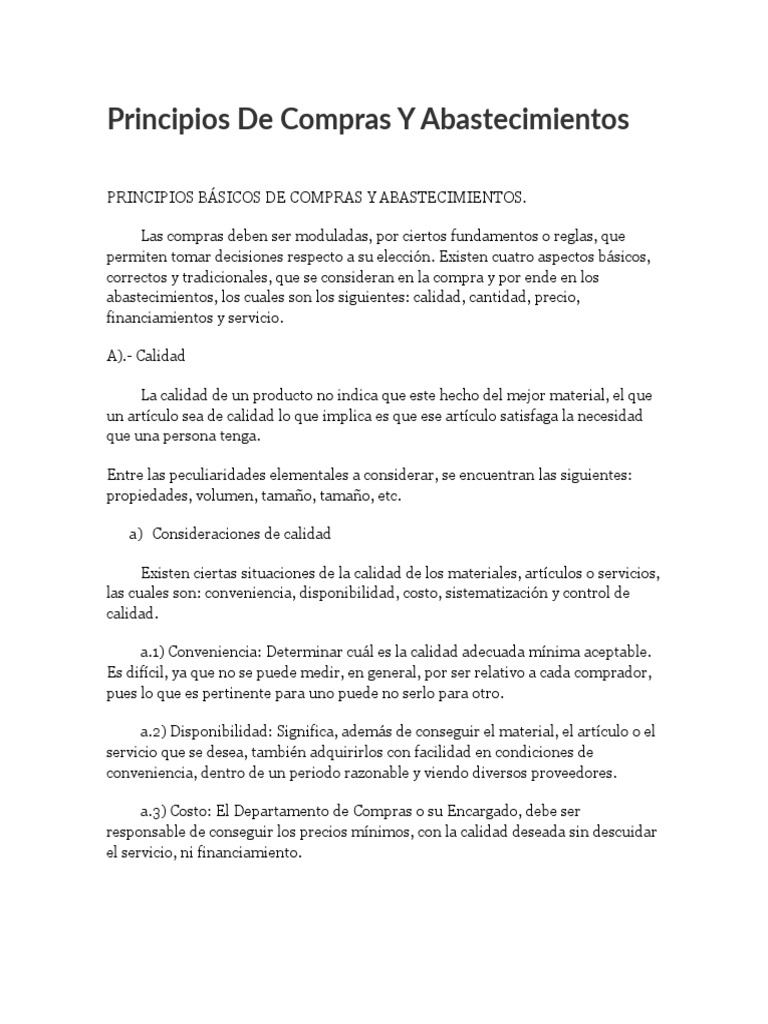 Principios Básicos de Compras y Abastecimientos | PDF | Calidad ...