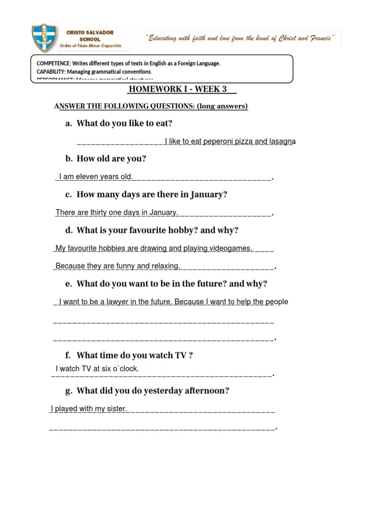 Homework I - Week 3: Answer The Following Questions: (Long Answers) | PDF