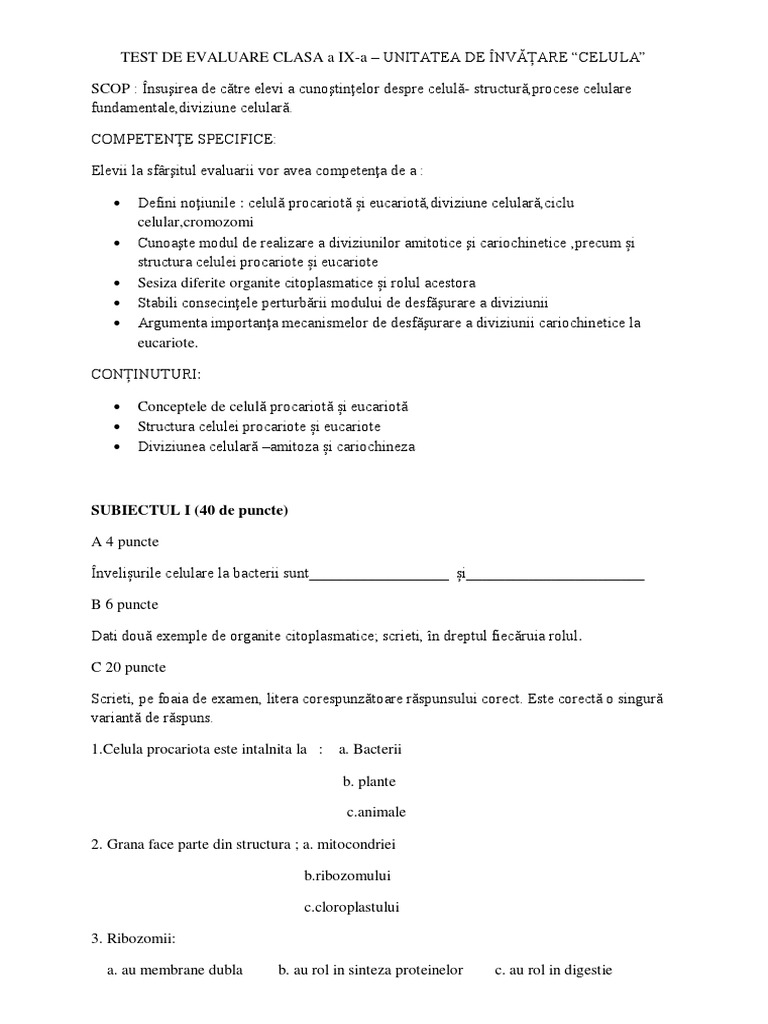 TEST DE EVALUARE CLASA A IX PDF | PDF