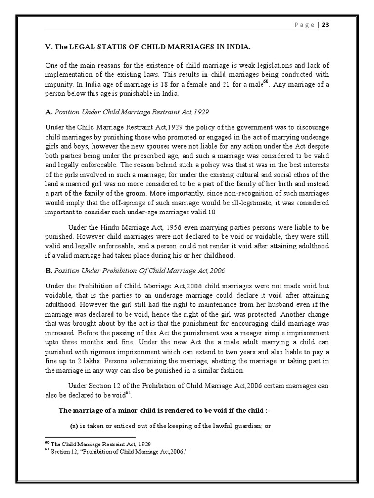 Legal Status of Child Marriages in India | PDF | Child Marriage | Marriage