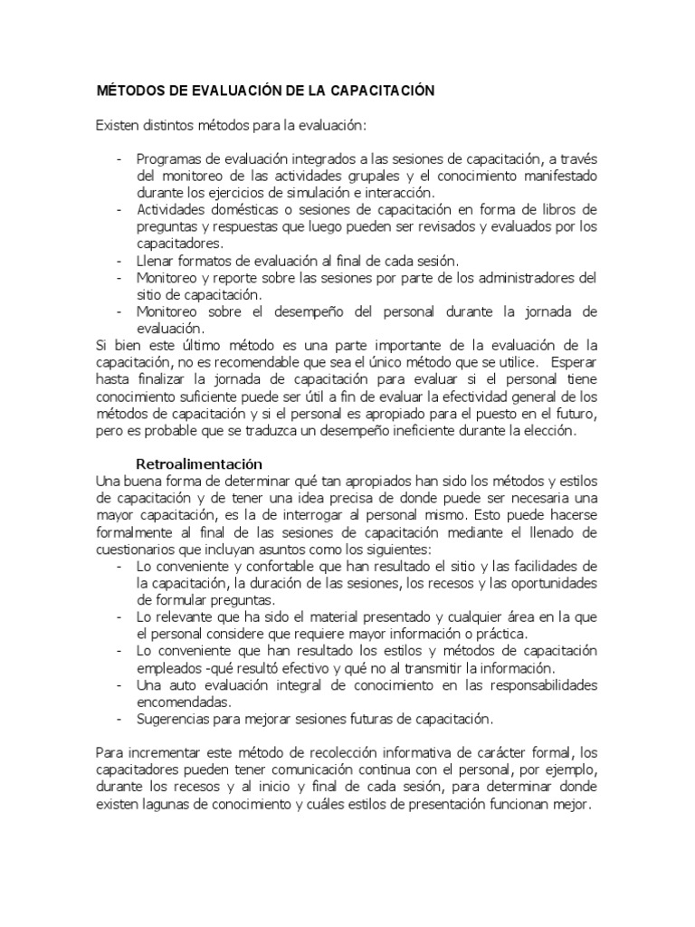 Métodos de Evaluación de La Capacitación | PDF | Gestión de recursos ...