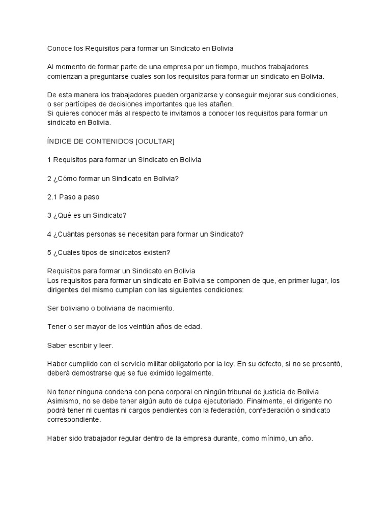Requisitos para Formar un Sindicato en Bolivia | PDF | Sindicato | La ...