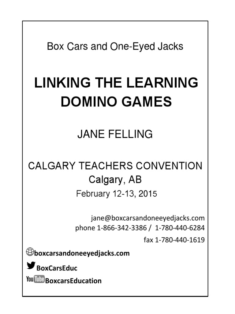 Linking The Learning Domino Games Box Cars and OneEyed Jacks Download Free PDF Leisure