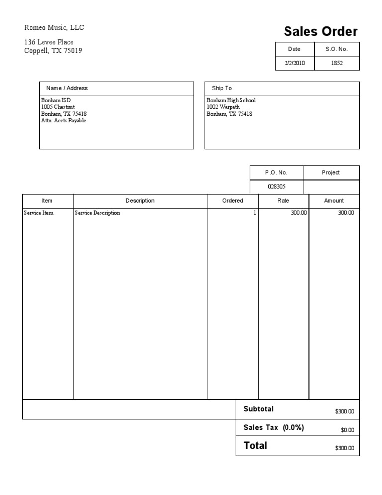 Sales Order for Bonham ISD Services | PDF