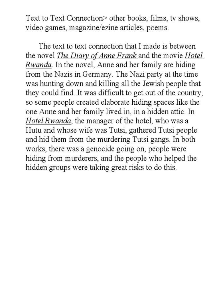 Genocide and Hiding: Anne Frank & Hotel Rwanda | PDF