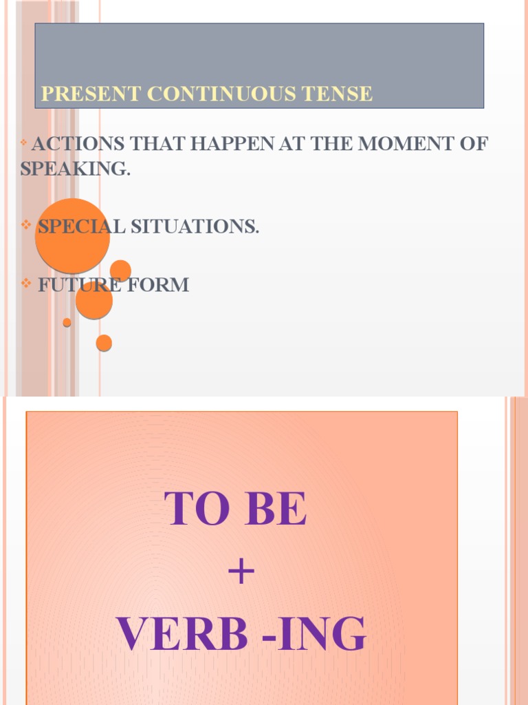 Present Continuous Tense Actions That Happen at The Moment of Speaking. Special Situations
