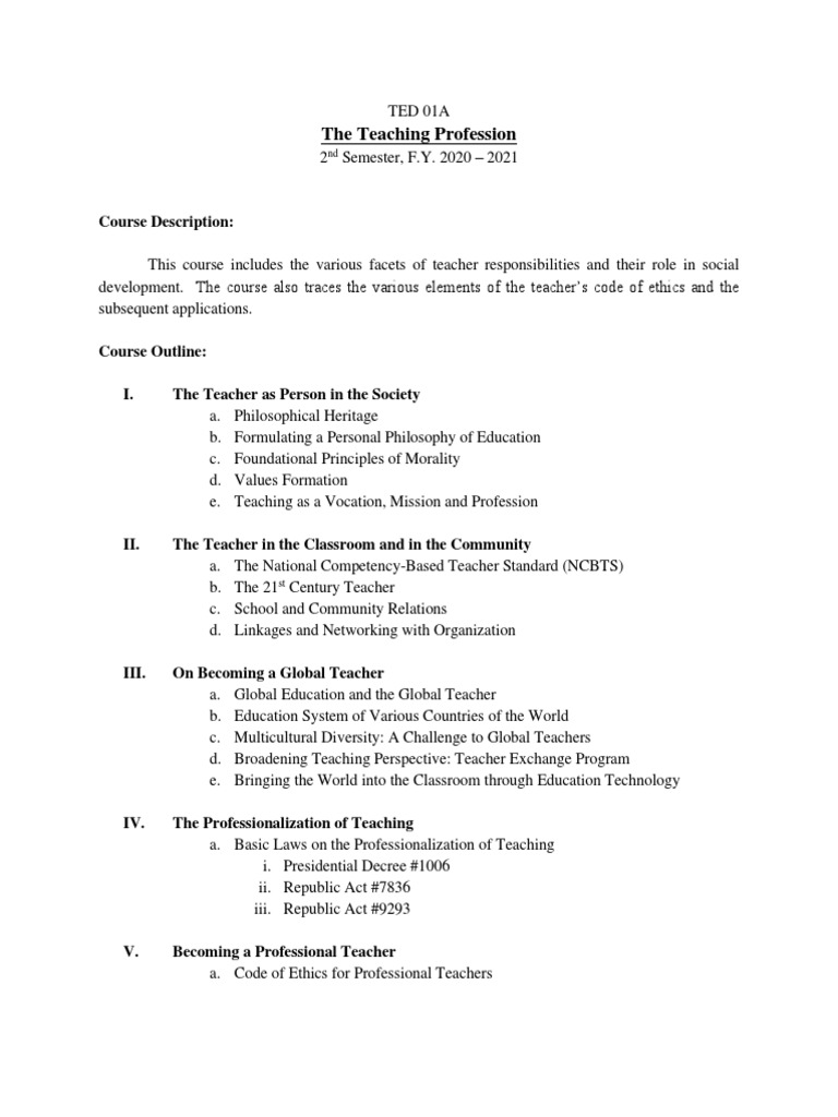 Teaching Profession Course Overview | PDF | Profession | Teachers