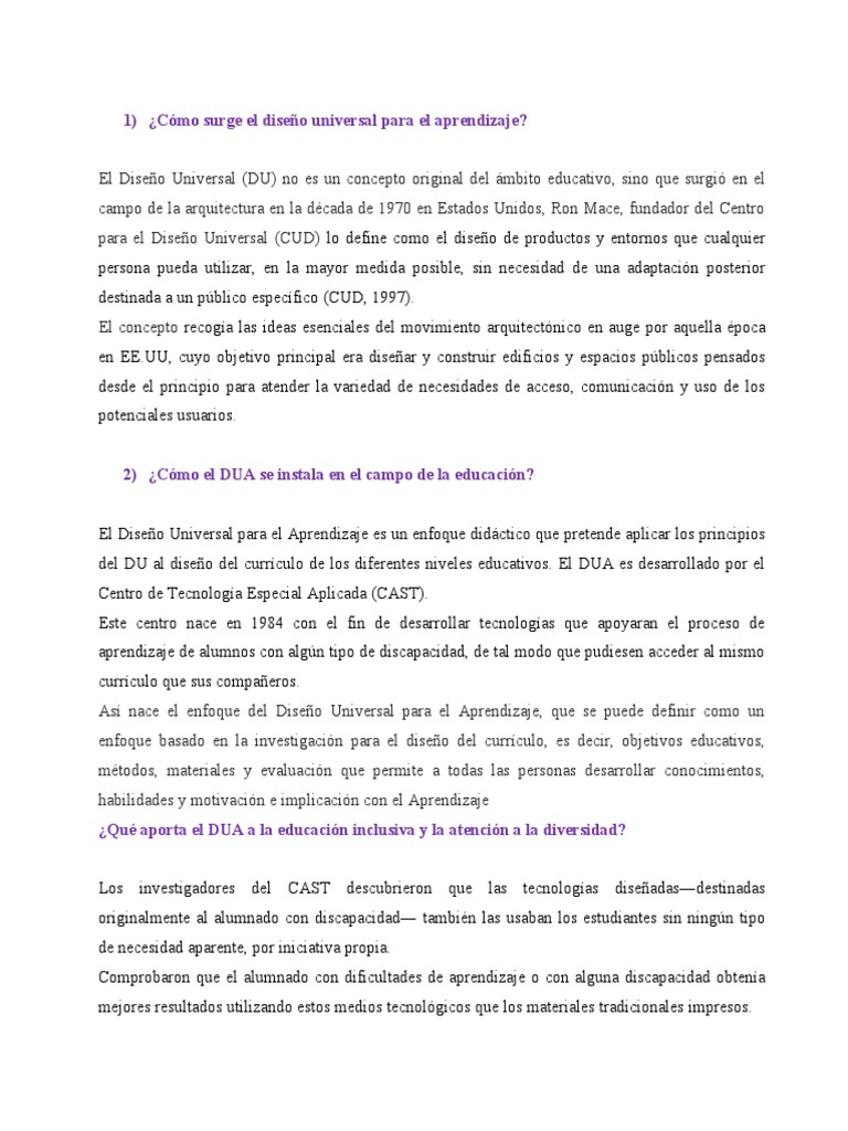 Principios del DUA en Educación Inclusiva | PDF | Plan de estudios ...