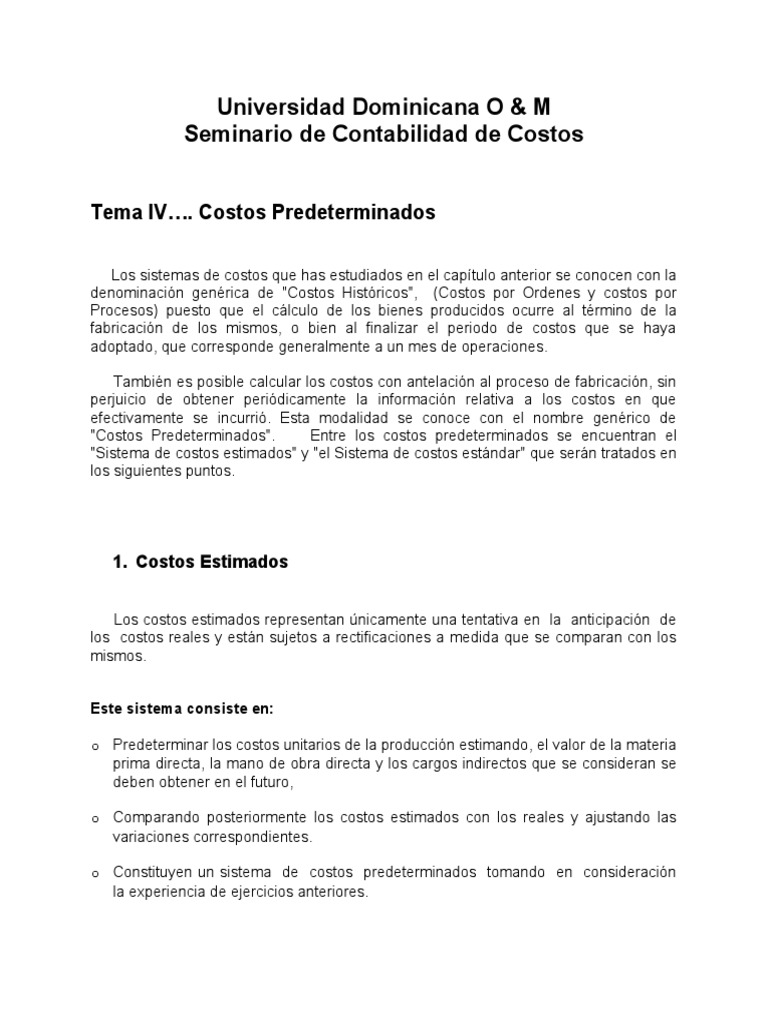 Costos Predeterminados en Contabilidad | PDF | Costo | Presupuesto