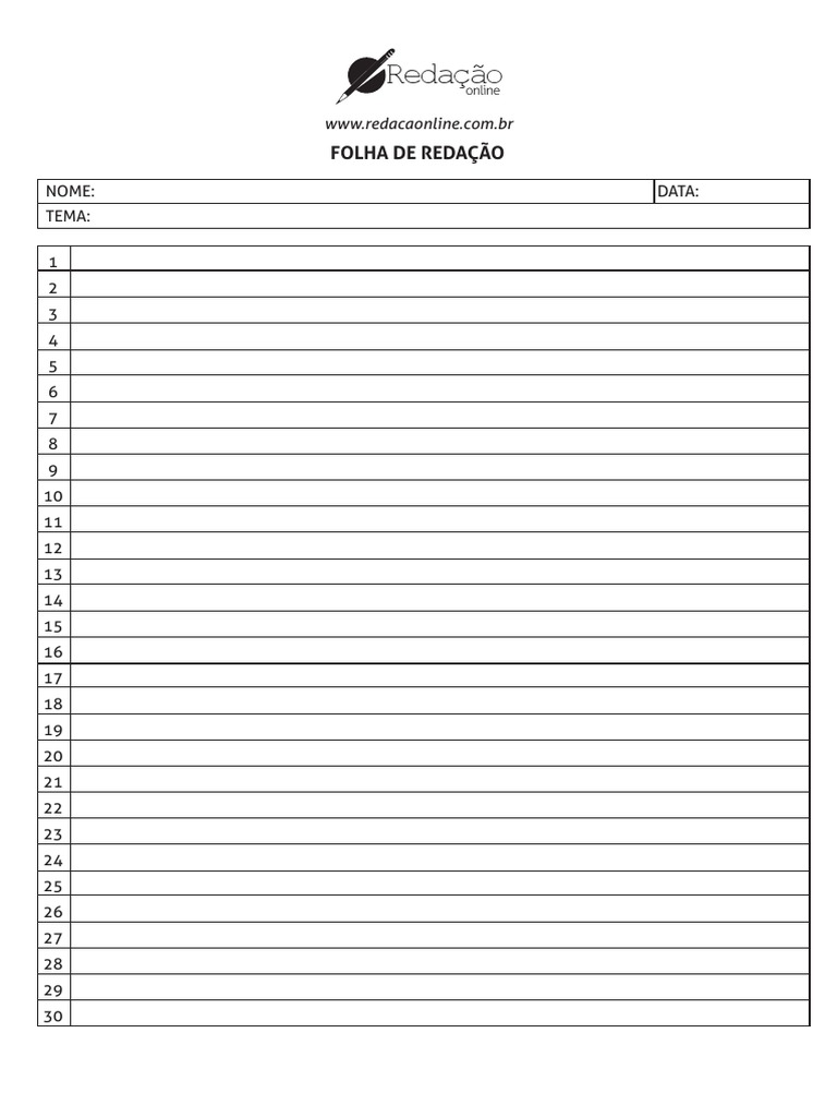 Folha de Redação 30 Linhas para Imprimir | PDF | Computadores