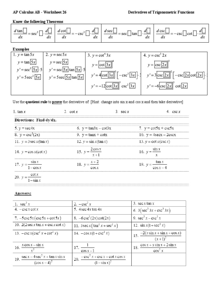 Worksheet 26 - Derivatives of Trig Functions6175568799351415760 PDF | PDF