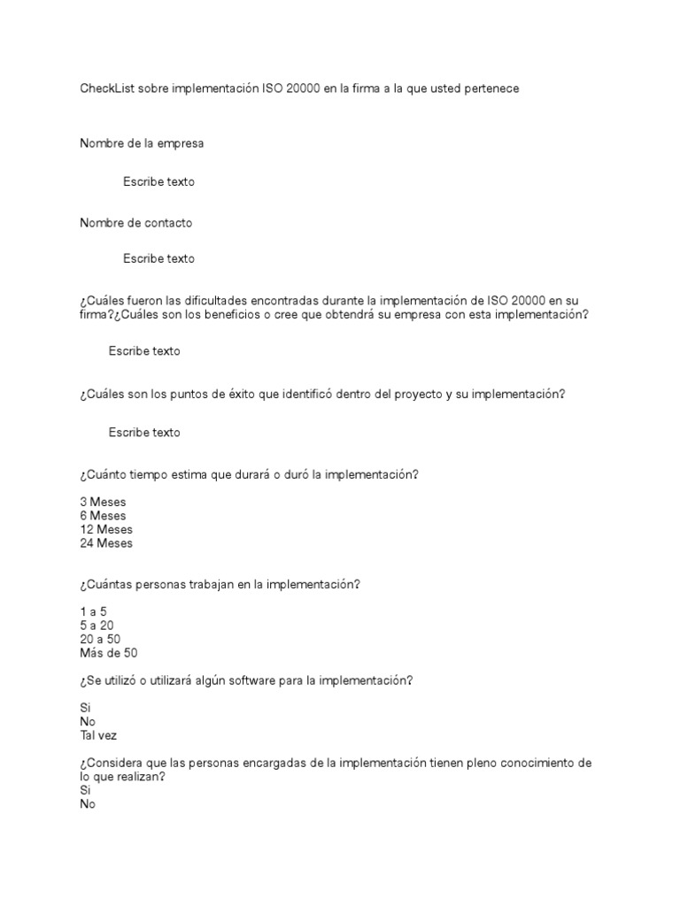 Checklist para Implementación ISO 20000 | PDF