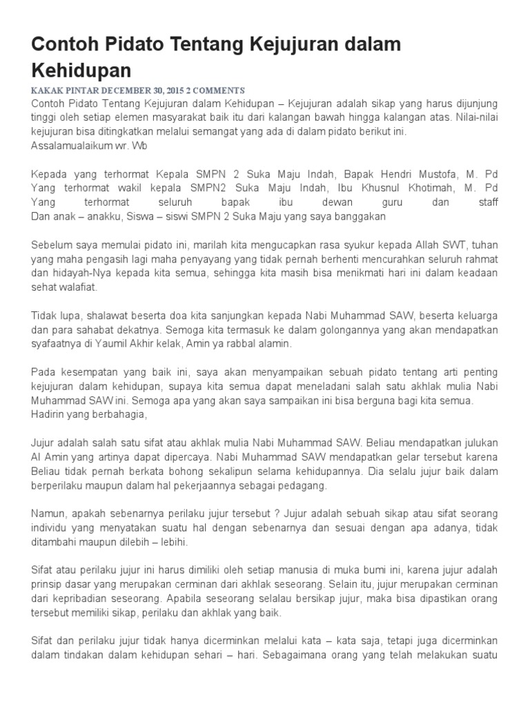 Contoh Pidato Tentang Kejujuran Dalam Kehidupan PDF