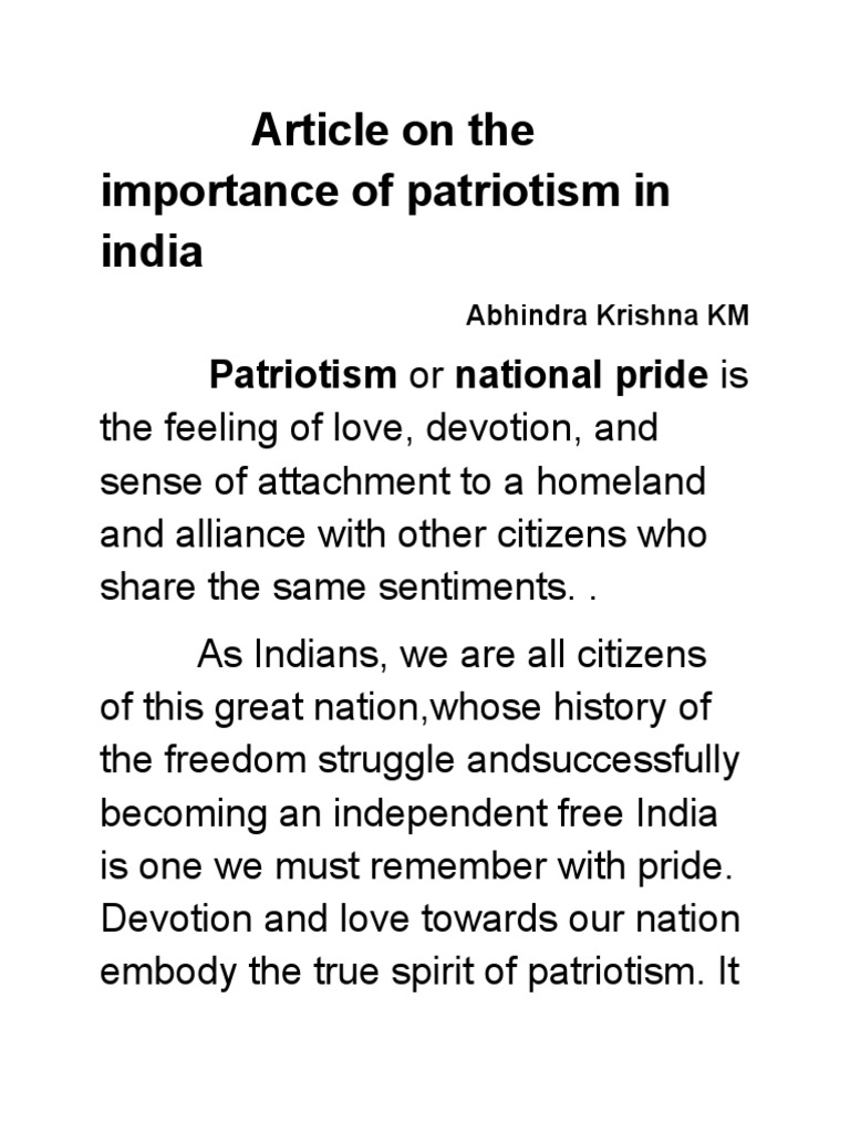 Article On The Importance of Patriotism in India Patriotism or