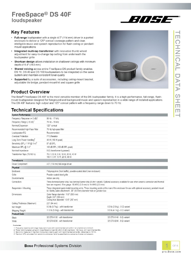 Bose Ceiling Speaker Ds40f PDF Catalogue PDF