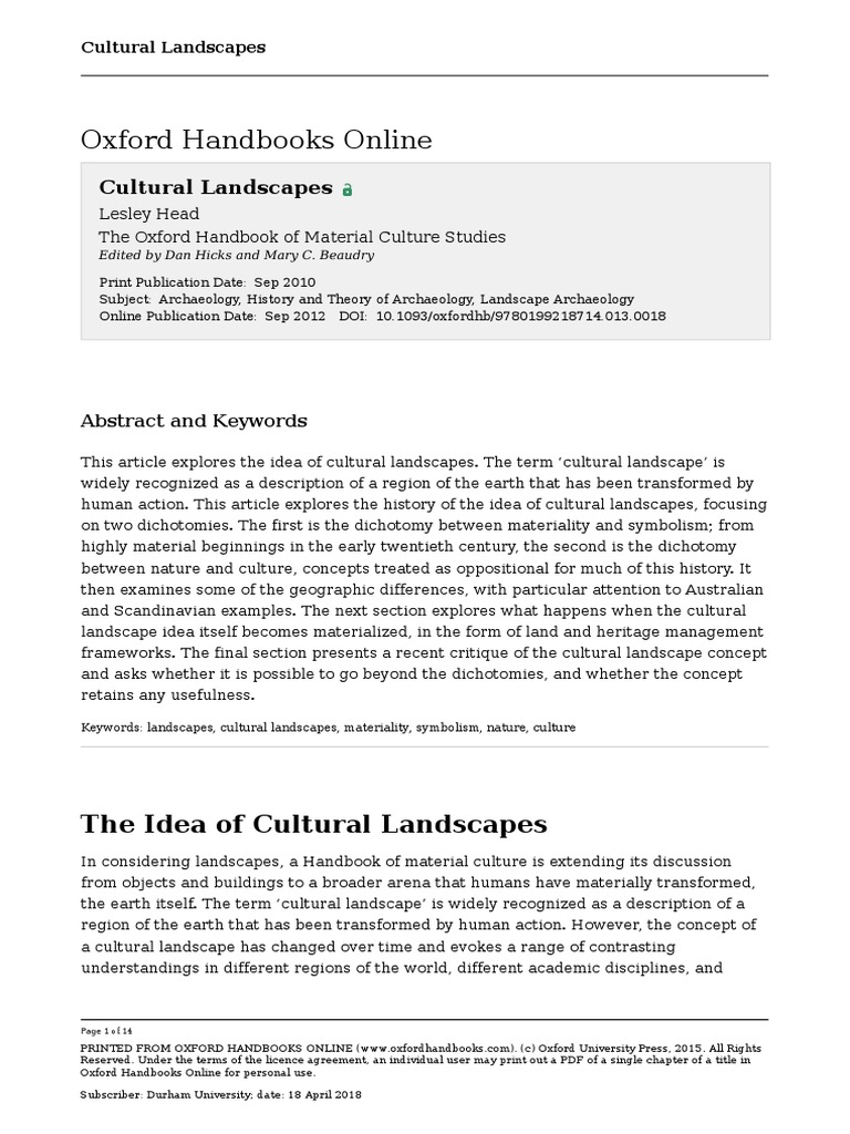 Rethinking Cultural Landscapes | PDF | Landscape | Concept