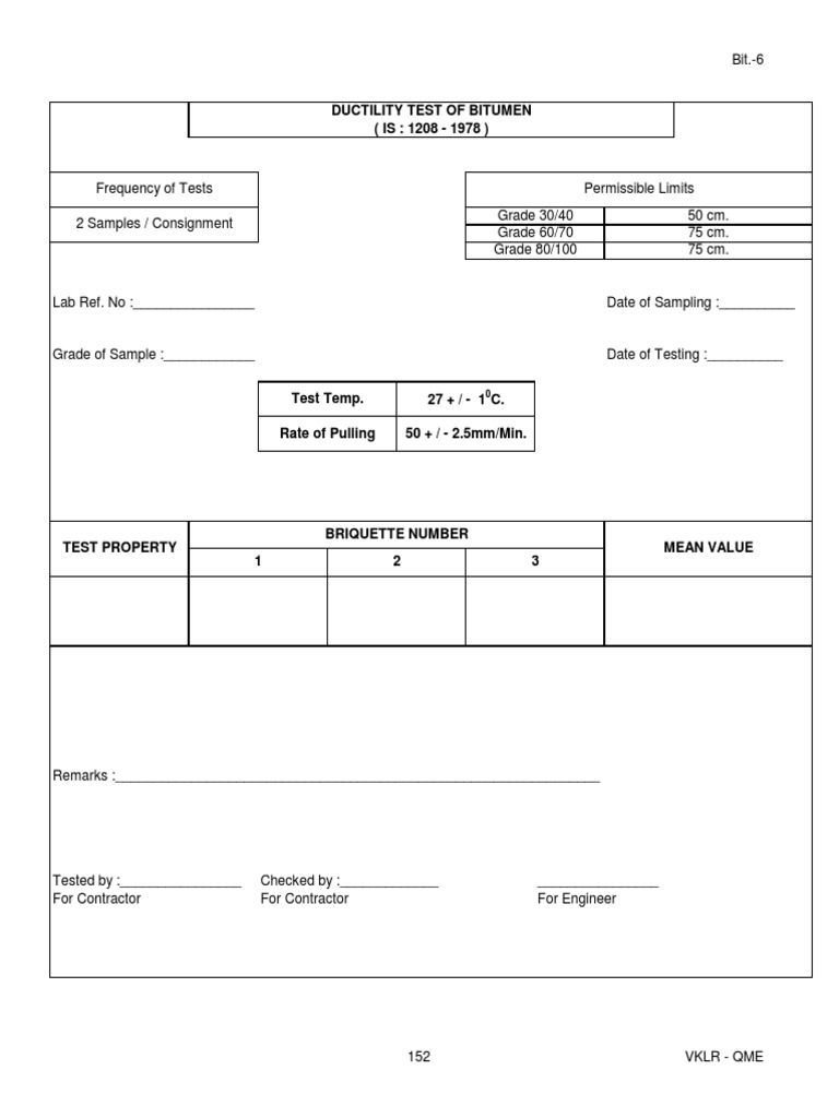 Ductility Test of Bitumen Report | PDF