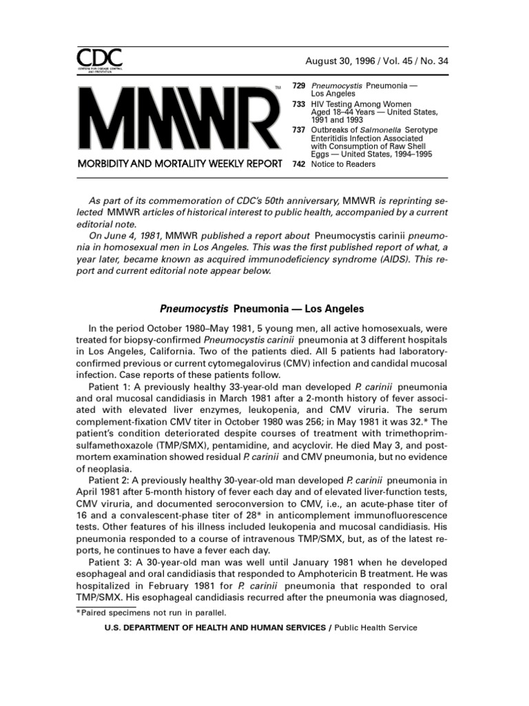Historical MMWR Report on Pneumocystis Pneumonia | PDF | Hiv/Aids | Egg ...