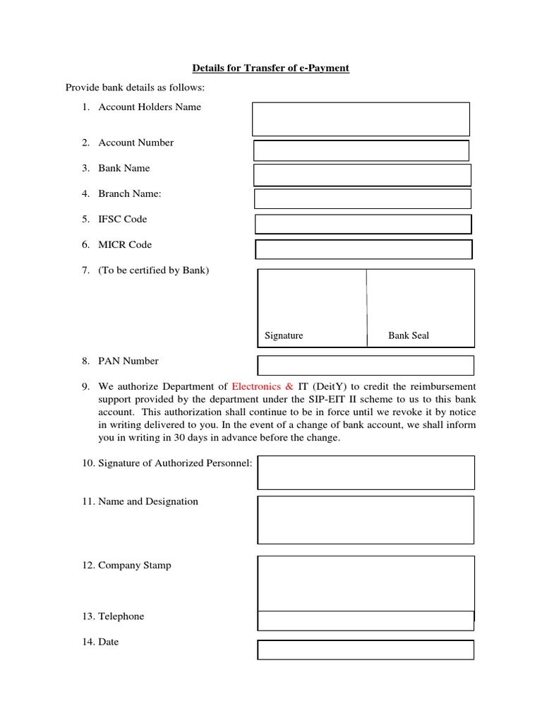 Details For Transfer of E-Payment: Electronics & | PDF