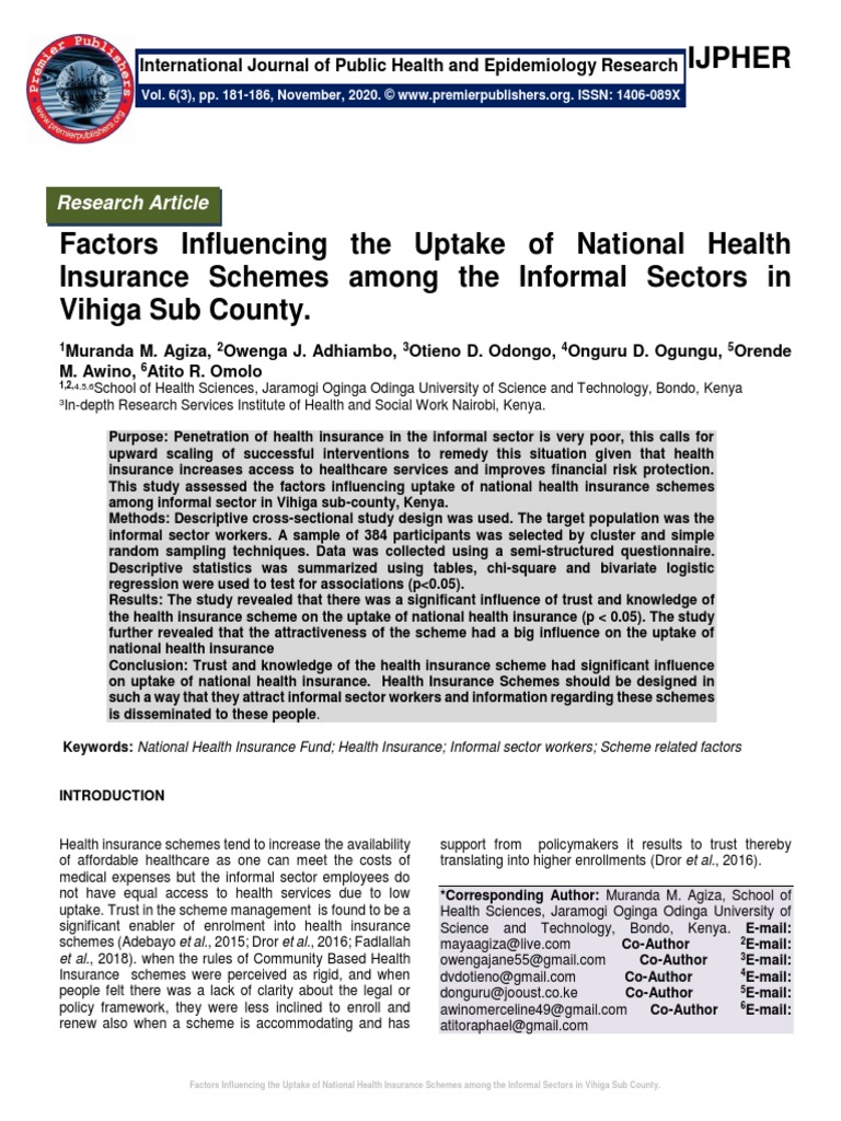 Factors Influencing The Uptake of National Health Insurance Schemes ...