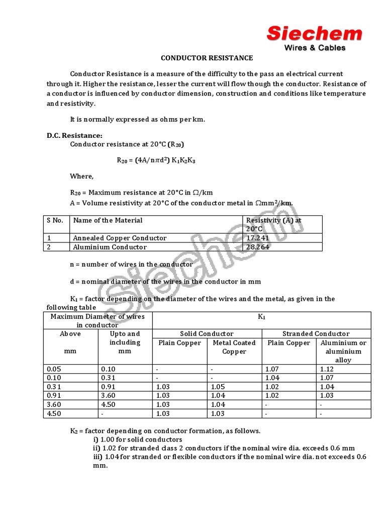 Conductor Resistance | PDF | Electrical Resistivity And Conductivity ...