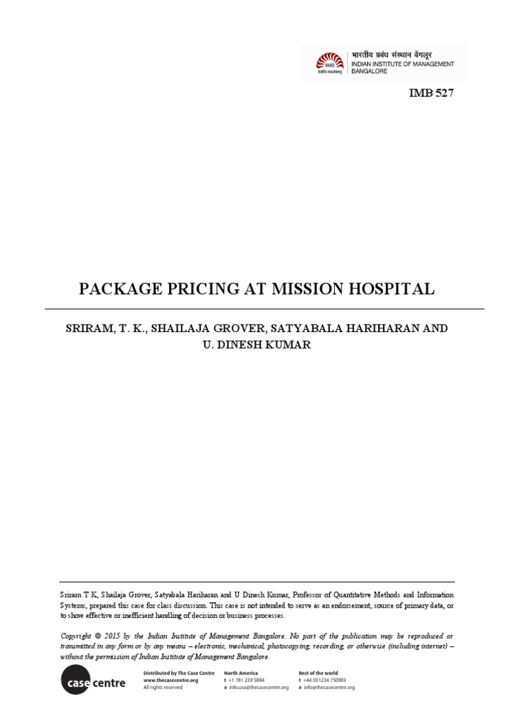 package pricing at mission hospital case study solution