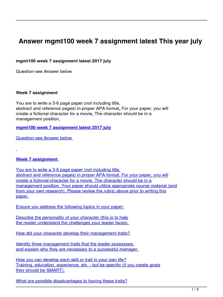 MGMT100 Week 7 Assignment Guide | PDF | Apa Style | Communication
