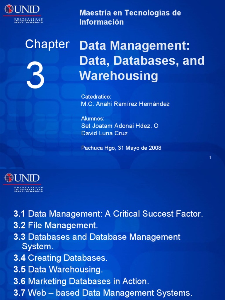 Data Management: Data, Databases, and Warehousing: Maestría en ...