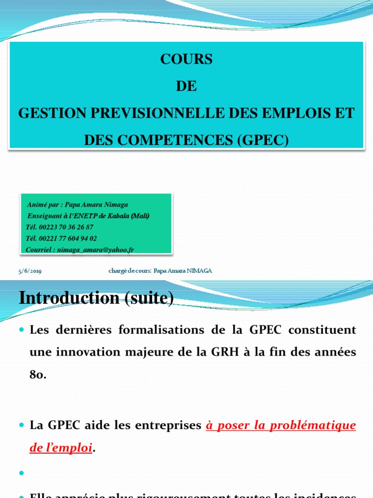 Introduction à la GPEC en GRH | PDF | Gestion des ressources humaines ...